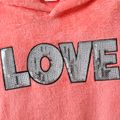 2pcs Kid Girl Letter Sequined Embroidered Fleece Hoodie Sweatshirt and Heart Print Leggings Set Pink