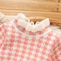 2pcs Baby Girl Pink Houndstooth Frill Mock Neck Long-sleeve Knitted Top and Skirt Set Pink image 3