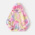 Mommy and Me Colorful Tie Dye Thermal Fuzzy Long-sleeve Hoodie Colorful