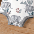 2pcs Baby Boy Long-sleeve Allover Elephant Print Romper with Letter Print Bib Set White image 4
