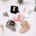 Baby / Toddler Girl Solid Button Fluff Knitted Casual Fleece-lining Prewalker Shoes White image 5