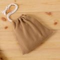2pcs Baby Boy/Girl Button Front Solid Waffle Long-sleeve Romper with Drawstring Bag Set Khaki image 4