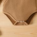 2pcs Baby Boy/Girl Button Front Solid Waffle Long-sleeve Romper with Drawstring Bag Set Khaki image 5