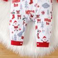 Christmas 2pcs Baby Boy Bow Front Solid Spliced Print Long-sleeve Jumpsuit with Hat Set Red image 4