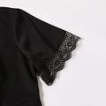 Maternity Lace Trim Short-sleeve Belted Jumpsuit Black image 5