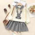 Toddler Girl Plaid Bunny Applique Faux-two Long-sleeve Dress ColorBlock