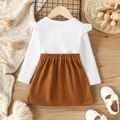 2-piece Toddler Girl Schiffy Design Long-sleeve White Top and Button Design Brown Skirt Set Brown