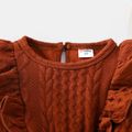 Toddler Girl Cable Knit Textured Ruffled Solid Color Long-sleeve Dress Brown