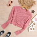 Kid Girl Ribbed Twist Knot Long-sleeve Pink Knit Sweater Pink image 1