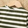 Toddler Boy Stripe Ribbed Button Design Pullover Sweatshirt Green
