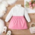 2pcs Baby Girl Solid Knitted Turtleneck Long-sleeve Sweater and Faux Leather Skirt Set PinkyWhite image 1