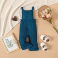 Baby Girl Button Design Solid Rib Knit Bell Bottom Overalls Tibetanblue