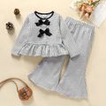 2-piece Toddler Girl Plaid Bow Decor Long-sleeve Blouse and Bellbottom Pants Set BlackandWhite image 1