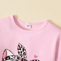 2pcs Kid Girl Cat Print Pink Sweatshirt and Paw Print Black Leggings Set Pink