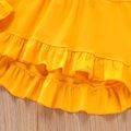 3pcs Toddler Girl Elegant Ruffled High Low Tee & Exotic Leggings and Scarf Set Yellow image 4