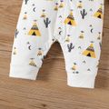 2pcs Baby Boy 95% Cotton Waistcoat and Allover Cactus Print Long-sleeve Jumpsuit Set Party Outfits Yellow image 4