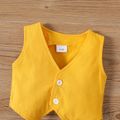 2pcs Baby Boy 95% Cotton Waistcoat and Allover Cactus Print Long-sleeve Jumpsuit Set Party Outfits Yellow image 5