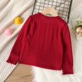 Toddler Girl Solid Color Bowknot Design Textured Long-sleeve Tee WineRed image 2