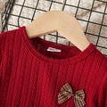Toddler Girl Solid Color Bowknot Design Textured Long-sleeve Tee WineRed image 3