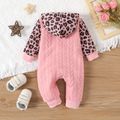Baby Girl Leopard Hooded Long-sleeve Spliced Imitation Knitting Jumpsuit Pink