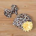 3pcs Baby Girl Letter Print Black Long-sleeve Jumpsuit and Leopard Print Hat with Headband Set Black
