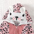 Baby Girl Pink Leopard Print 3D Ears Hooded Long-sleeve Spliced Jumpsuit Pink