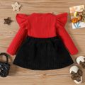 2pcs Baby Girl Rib Knit Ruffled Long-sleeve Top and Button Front Corduroy Skirt Set Red image 2