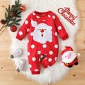 Christmas Baby Girl Santa Claus Embroidered Polka Dot Print Red Long-sleeve Jumpsuit Red image 1