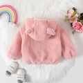 Baby Girl Rainbow Embroidered Pink Hooded Long-sleeve Zipper Thermal Fleece Jacket Pink image 2