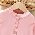 Toddler Girl Sweet Unicorn Rainbow Pattern Button Design Pink Knit Sweater Light Pink image 3
