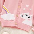 Toddler Girl Sweet Unicorn Rainbow Pattern Button Design Pink Knit Sweater Light Pink image 4