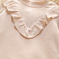 Toddler Girl Solid Color Ruffled Mock Neck Long-sleeve Knit Dress Khaki