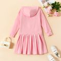 Kid Girl Flip Sequin Heart Embroidered Hooded Long-sleeve Pleated Dress Pink