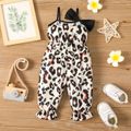 Baby Girl Bow Front Allover Leopard Print Overalls Set Khaki image 2