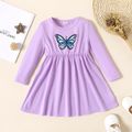 Toddler Girl Butterfly Print Waisted Long-sleeve Dress Purple image 1