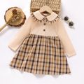 Toddler Girl Doll Collar Plaid Splice Button Design Long-sleeve Dress Apricot