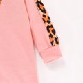 Toddler Girl Leopard Print Heart Embroidered Pink Hooded Sweatshirt Dress Pink image 3