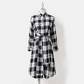 Family Matching Long-sleeve White & Black Plaid Button Up Shirts and Dresses Sets BlackandWhite