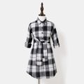 Family Matching Long-sleeve White & Black Plaid Button Up Shirts and Dresses Sets BlackandWhite image 4