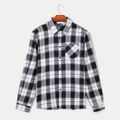 Family Matching Long-sleeve White & Black Plaid Button Up Shirts and Dresses Sets BlackandWhite image 3