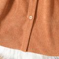 Toddler Girl Solid Color Button Design Belted Long-sleeve Dress YellowBrown