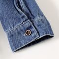 Kid Girl Lapel Collar Button Design Long-sleeve Belted Denim Dress Blue image 5