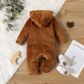 Baby Boy Bear Ears Detail Thermal Fuzzy Hooded Long-sleeve Jumpsuit Brown image 2