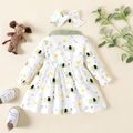 Baby Girl 2pcs Elephant Allover Doll Collar Long-sleeve White Dress with Headband Set Pale Green image 3