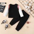 2pcs Baby Boy 95% Cotton Faux-two Long-sleeve Basketball Bear & Letter Print Tee and Sweatpants Set Black image 2