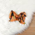 2pcs Baby Girl 100% Cotton Bow Front Pants and Allover Geo Print Ruffle Pom Poms Detail Long-sleeve Top Set ColorBlock image 3