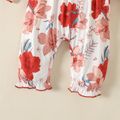 Baby Girl Letter Print Floral Splice Doll Collar Long-sleeve Red Jumpsuit Orange red image 5