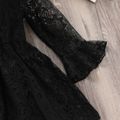 Toddler Girl Elegant Lace Design Round-collar Long Bell sleeves Dress Black image 5