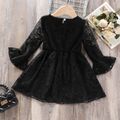 Toddler Girl Elegant Lace Design Round-collar Long Bell sleeves Dress Black