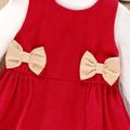 2 قطع طفل فتاة عيد الميلاد وهمية الرقبة شبكة طويلة الأكمام المحملة و bowknot تصميم بلا أكمام اللباس مجموعة أحمر image 4